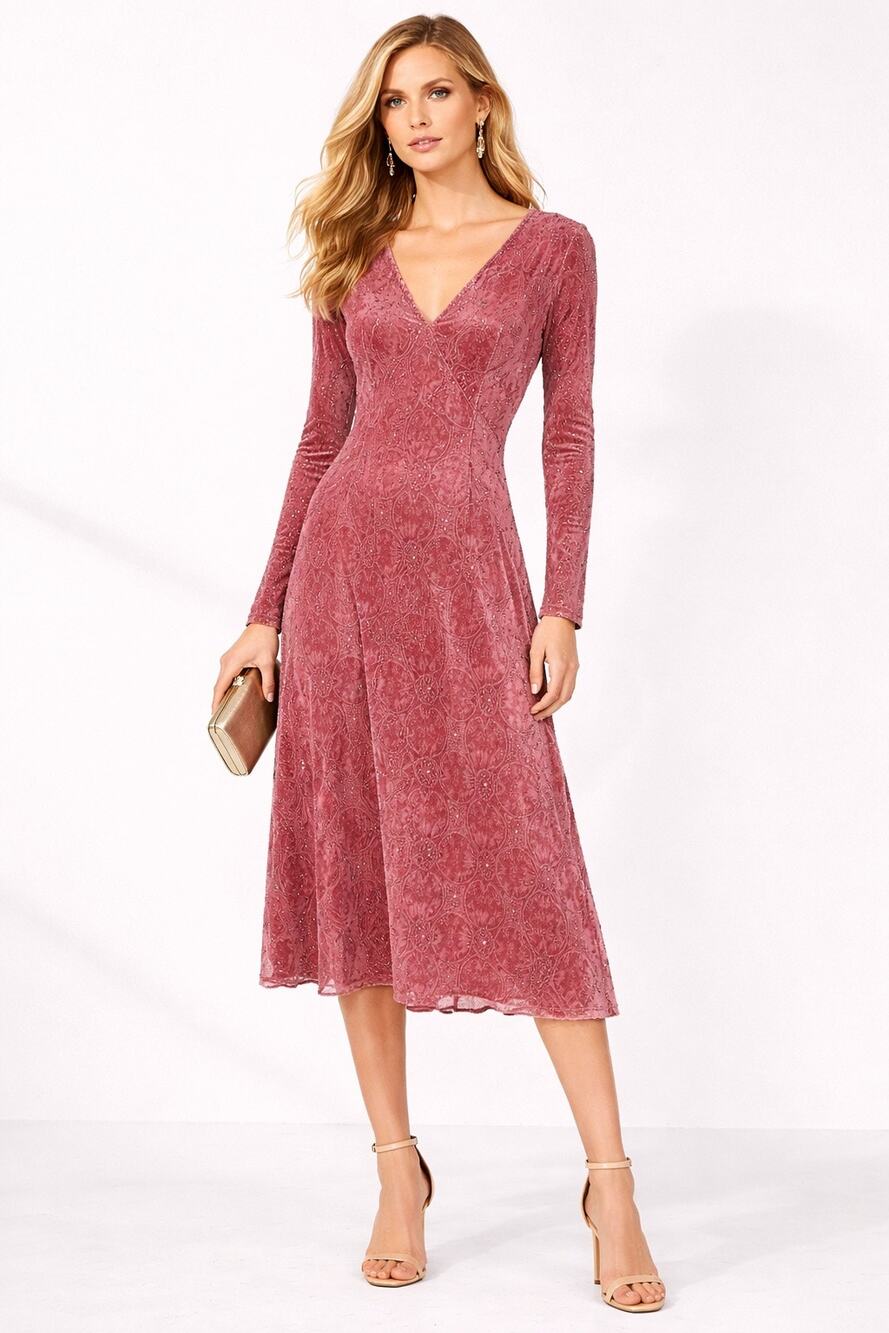 Boden Womens Silk Midi Dress Size 18 Burnout Velvet Dusty Pink Long Sleeve Fairy